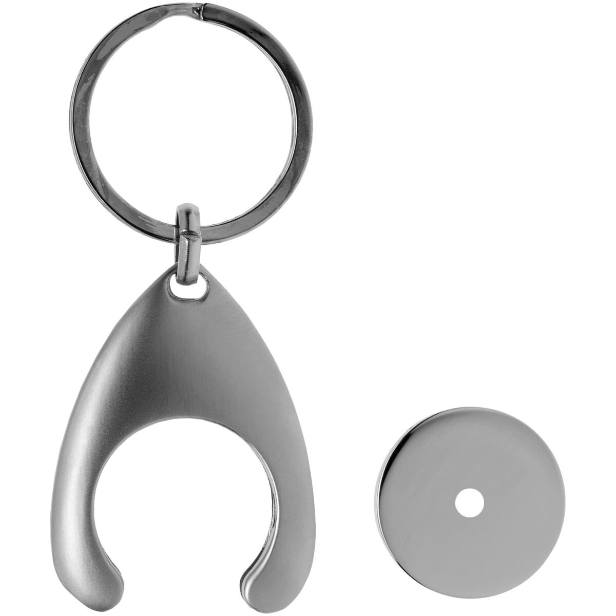 Trolley coin holder keychain – Silver front view