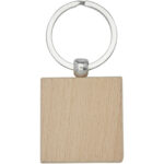 Gioia beech wood squared keychain – Natural front view