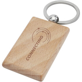 Gian beech wood rectangular keychain – Natural with logo