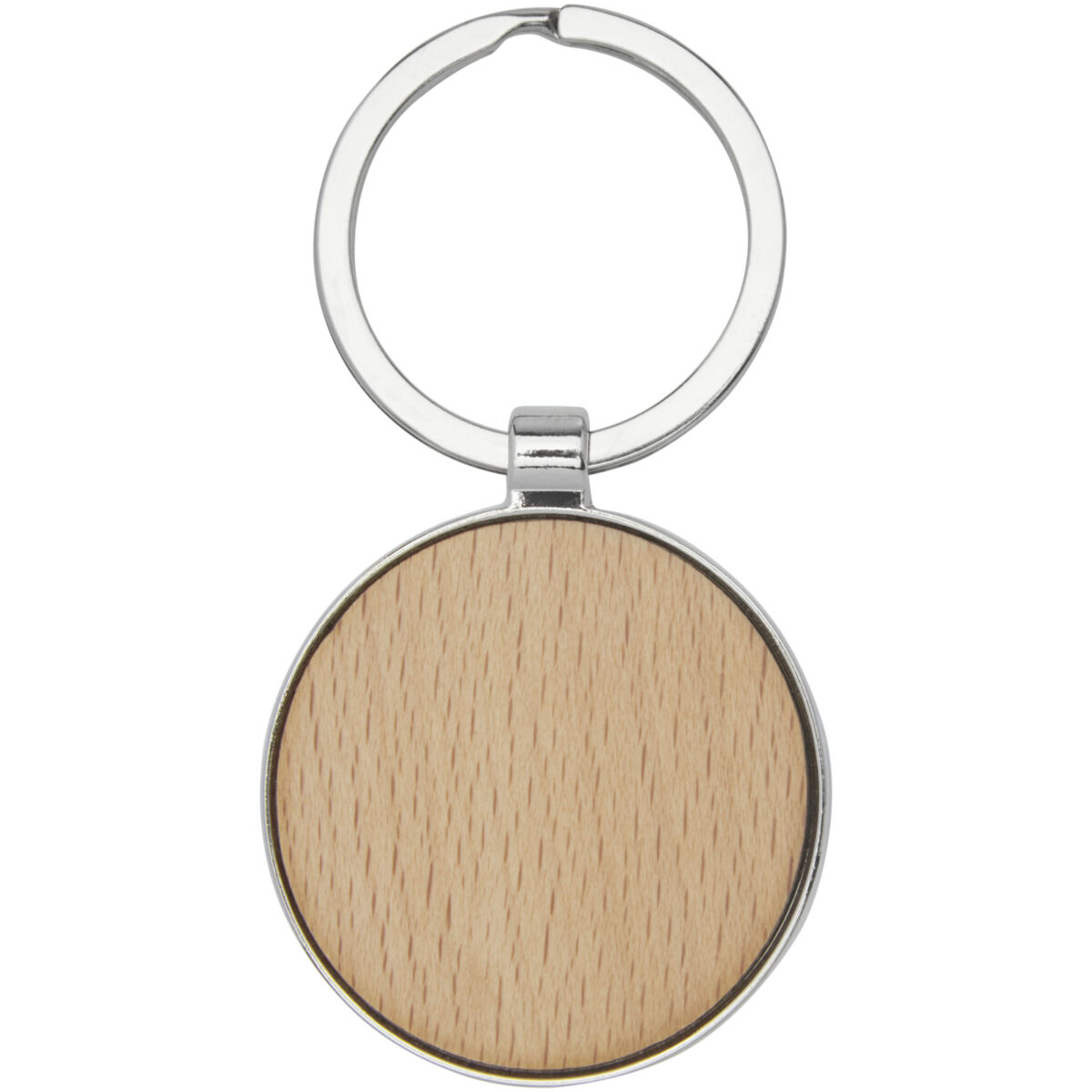 Moreno beech wood round keychain – Natural front view