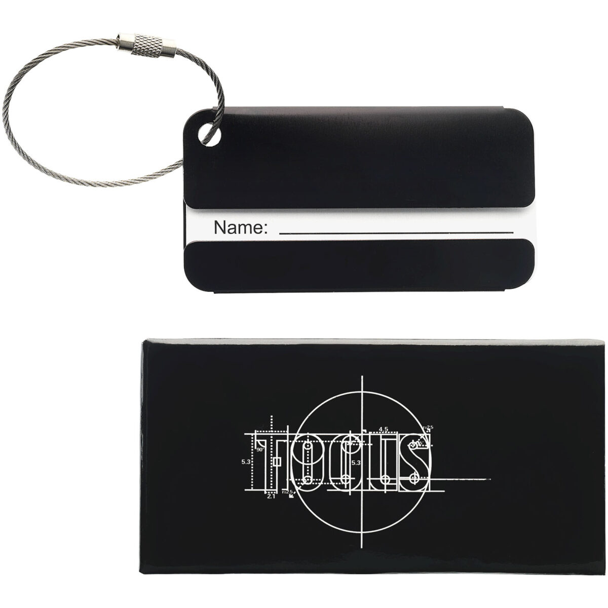 Discovery luggage tag – Solid black front view