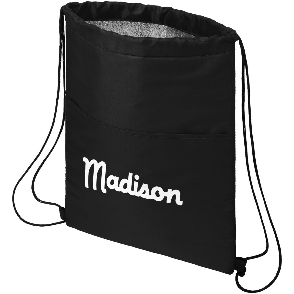 Oriole 12-can drawstring cooler bag 5L – Solid black with logo