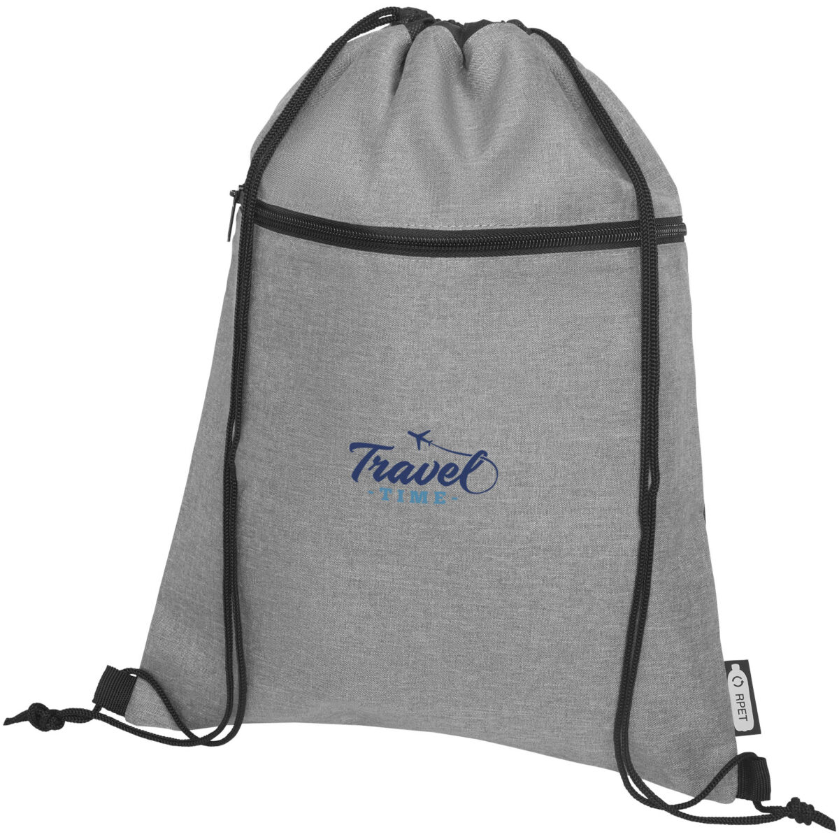 Ross RPET drawstring bag 5L – Heather medium grey with logo