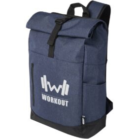 Hoss 15.6" GRS recycled roll-up laptop backpack 12L – Heather navy with logo