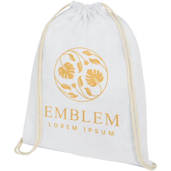 Oregon 140 g/m² cotton drawstring bag 5L – White with logo