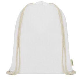 Orissa 140 g/m² organic cotton drawstring bag 5L – White front view