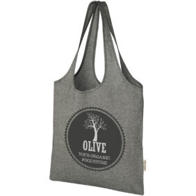 Pheebs 150 g/m² recycled cotton trendy tote bag 7L – Heather black with logo