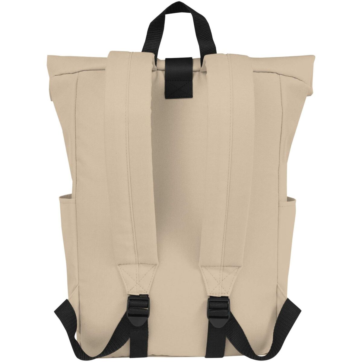 Byron 15.6" GRS RPET roll-top backpack 18L – Oatmeal back view