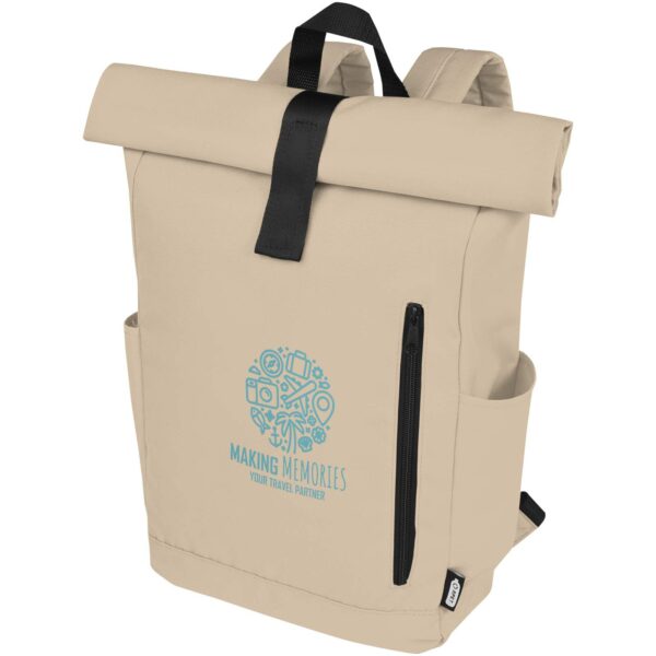 Byron 15.6" GRS RPET roll-top backpack 18L – Oatmeal with logo