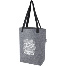 Felta GRS recycled felt tote bag with wide bottom 12L – Medium grey with logo