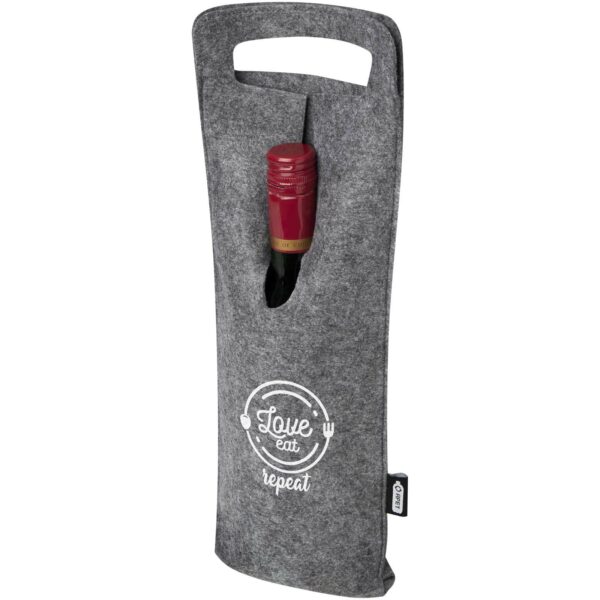 Felta 75 cl GRS recycled felt wine bag – Medium grey with logo