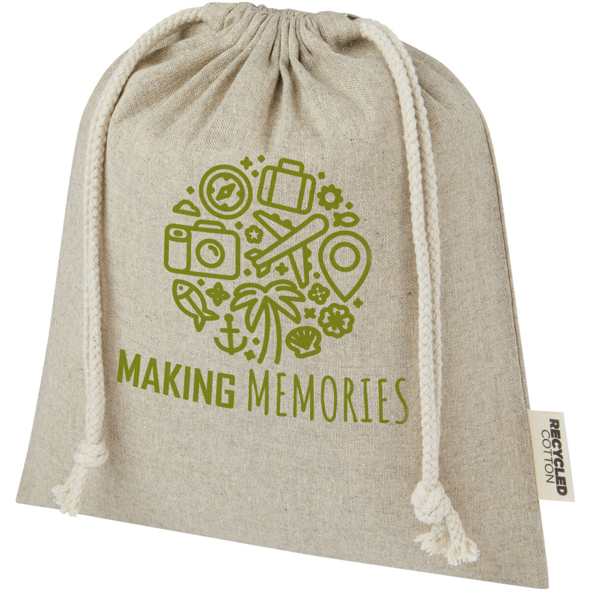 Pheebs 150 g/m² GRS recycled cotton gift bag medium 1.5L – Heather natural with logo