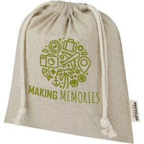 Pheebs 150 g/m² GRS recycled cotton gift bag medium 1.5L – Heather natural with logo