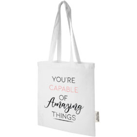 Madras 140 g/m2 GRS recycled cotton tote bag 7L – White with logo