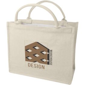 Page 500 g/m² Aware™ recycled book tote bag – Oatmeal with logo