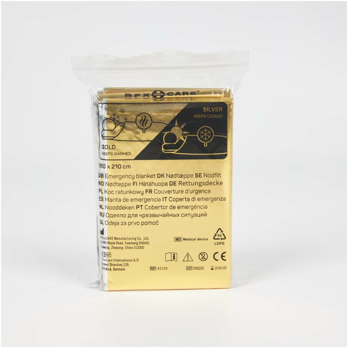 Frederik 2-function emergency blanket – Silver front view