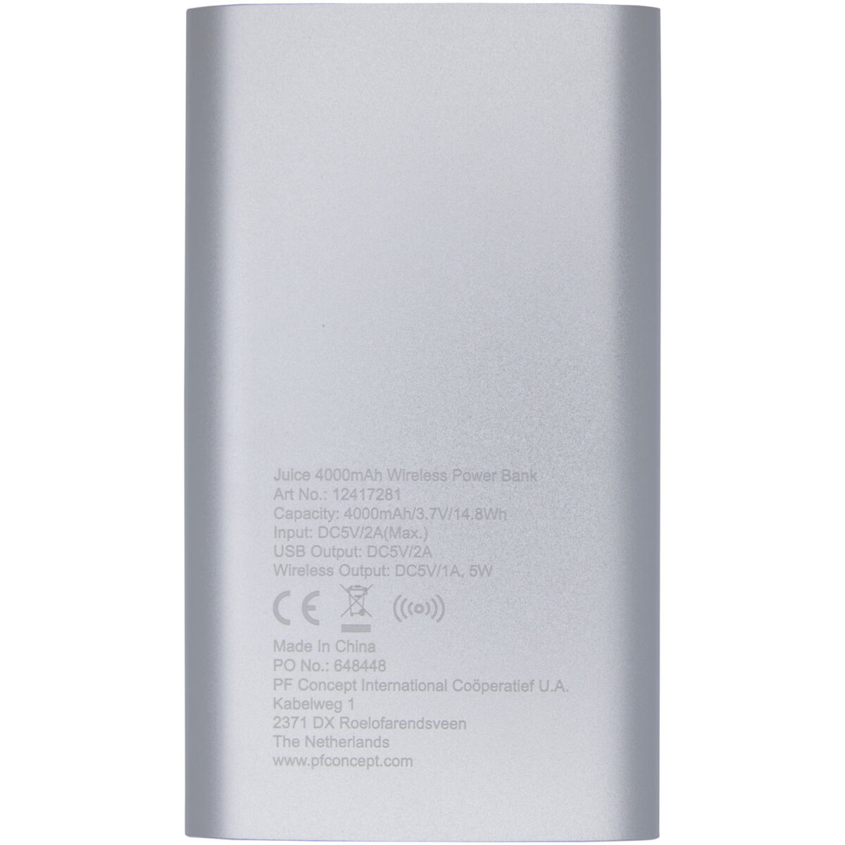 Juice 4000mAh wireless power bank – Silver back view