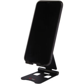 Rise foldable phone stand – Solid black with logo