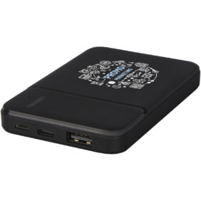 Loop 5000 mAh recycled plastic power bank – Solid black with logo