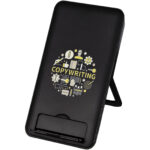 Loop 10W recycled plastic wireless charging pad with phone stand – Solid black with logo