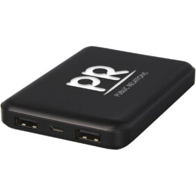 Gleam 5000 mAh ultra slim light-up power bank – Solid black with logo