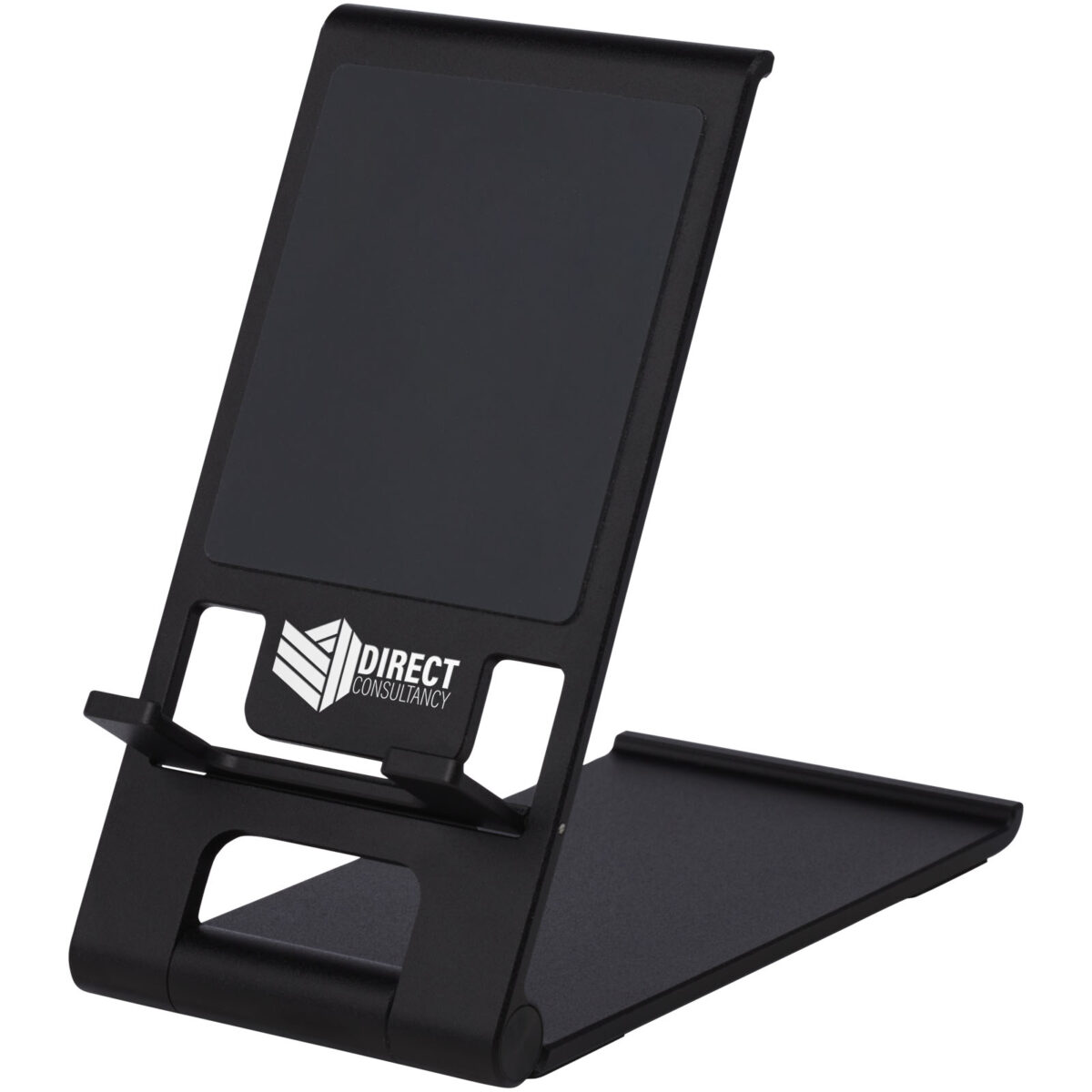 Rise slim aluminium phone stand – Solid black with logo