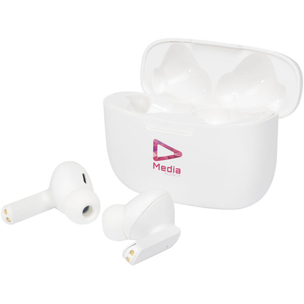 Essos 2.0 True Wireless auto pair earbuds with case – White with logo