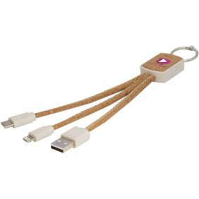 Bates wheat straw and cork 3-in-1 charging cable – Natural with logo