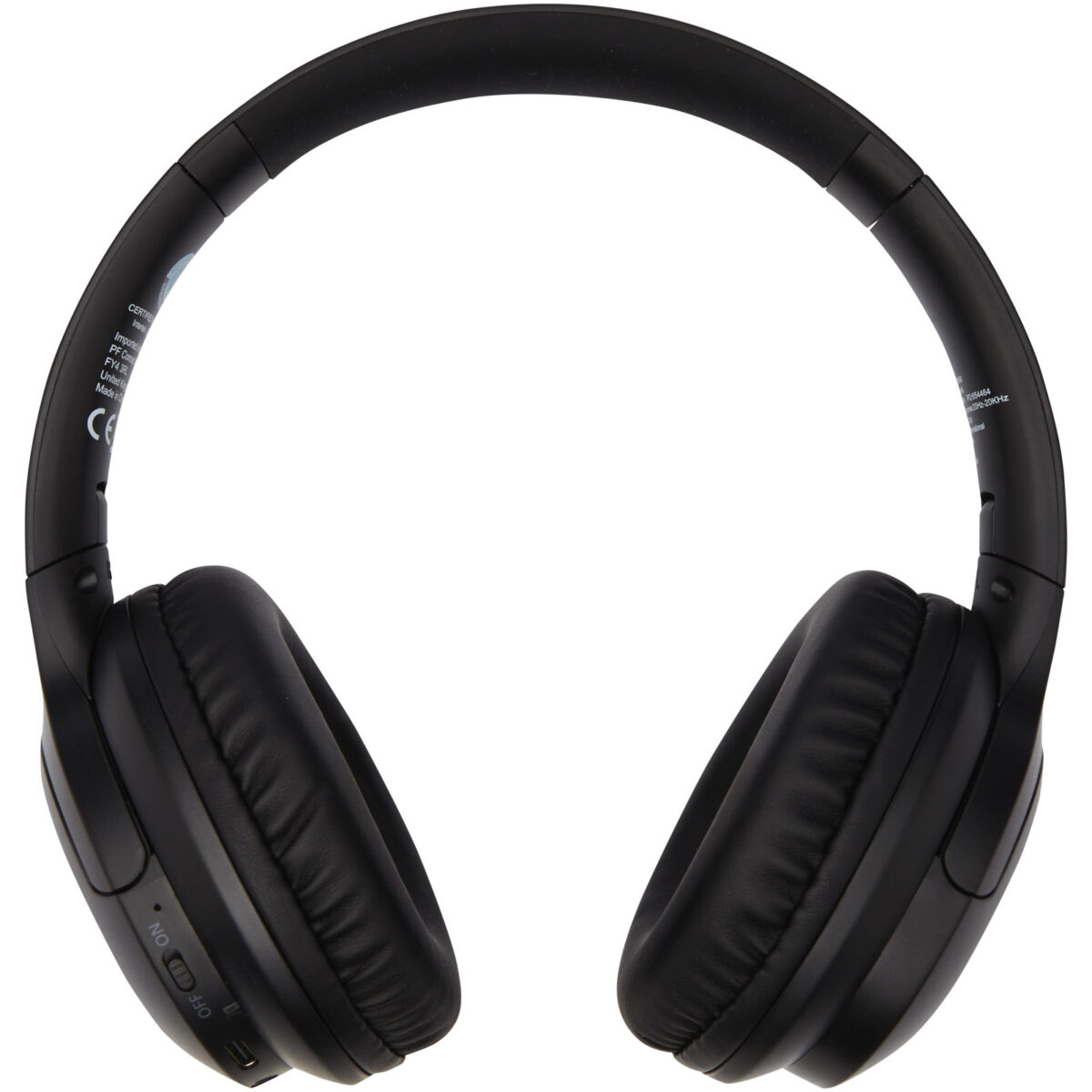 Loop recycled plastic Bluetooth® headphones – Solid black front view