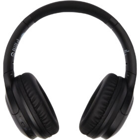 Loop recycled plastic Bluetooth® headphones – Solid black front view