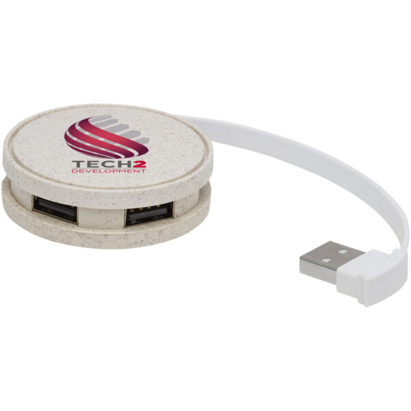 Kenzu wheat straw USB hub – Natural with logo