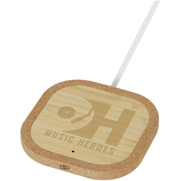 Cerris 15W cork wireless charging pad – Natural with logo