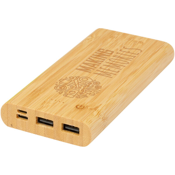 Tulda 10.000 mAh bamboo power bank – Natural with logo