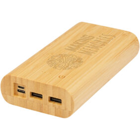 Tulda 20.000 mAh bamboo power bank – Natural with logo