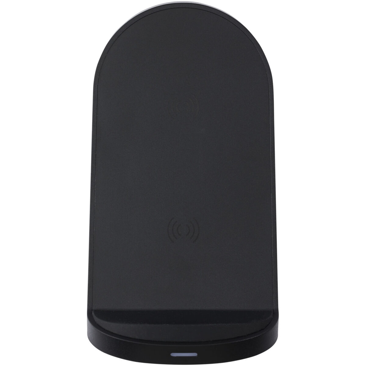 Loop 15W dual coil RCS recycled plastic wireless charging stand – Solid black front view