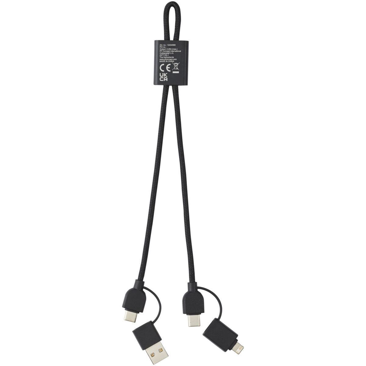 Connect 6-in-1 RCS recycled aluminium 45W quick charge & data transfer cable – Solid black back view