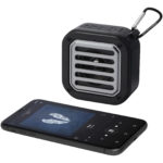 Solo 3W IPX5 RCS recycled plastic solar Bluetooth® speaker with carabiner – Solid black extra view