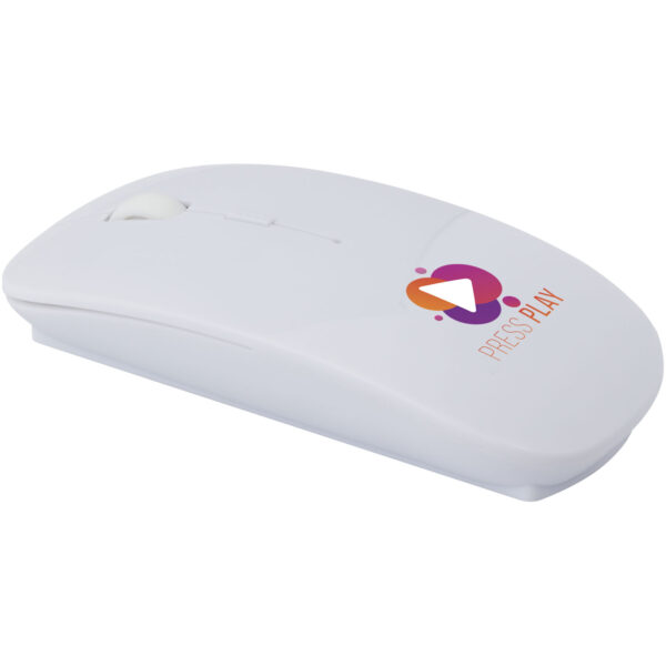 Menlo RCS recycled plastic wireless mouse – White with logo