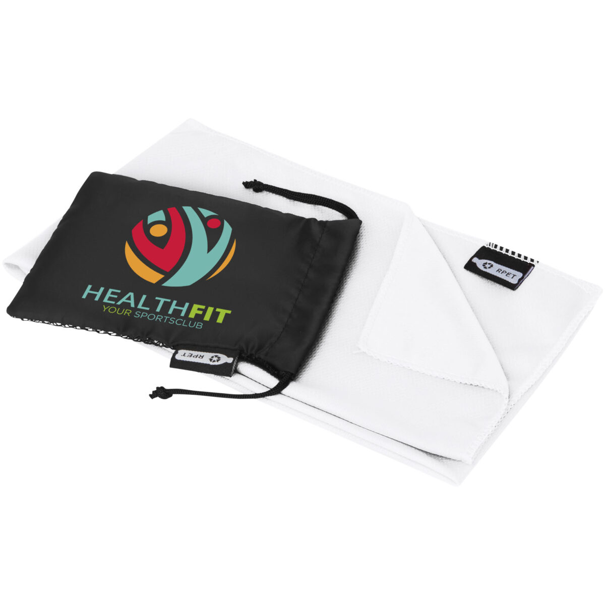 Raquel cooling towel made from recycled PET 80x30 cm – White with logo