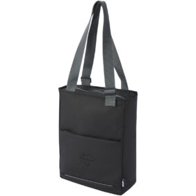Aqua 14" GRS recycled water resistant laptop tote bag 14L – Solid black with logo