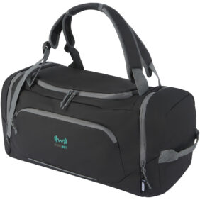 Aqua GRS recycled water resistant duffel backpack 35L – Solid black with logo