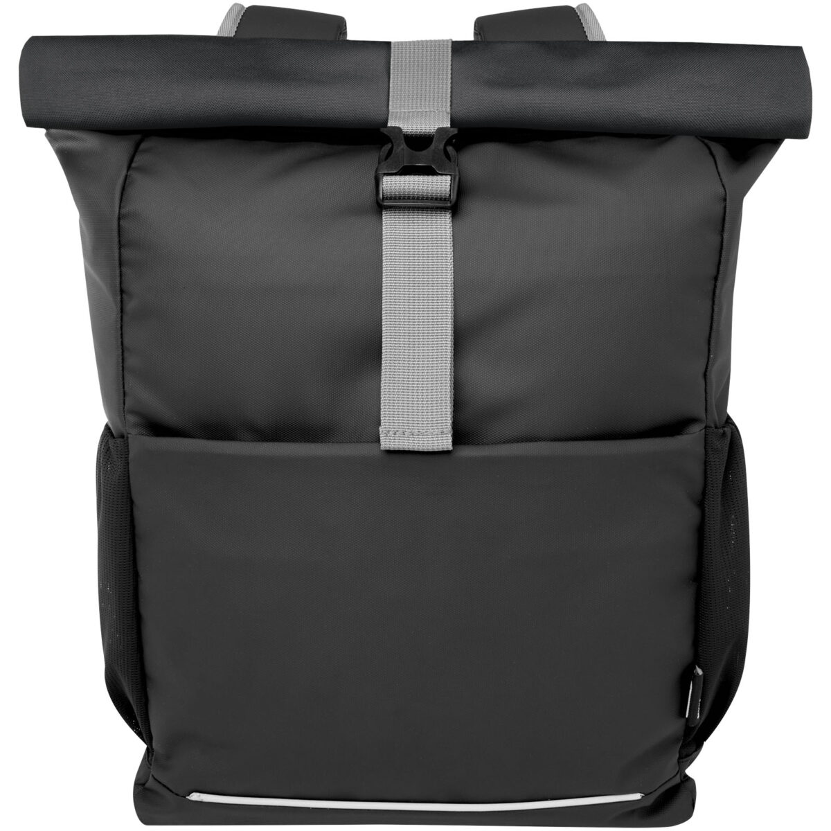 Aqua 15" GRS recycled water resistant roll-top bike bag 20L – Solid black front view
