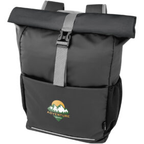 Aqua 15" GRS recycled water resistant roll-top bike bag 20L – Solid black with logo