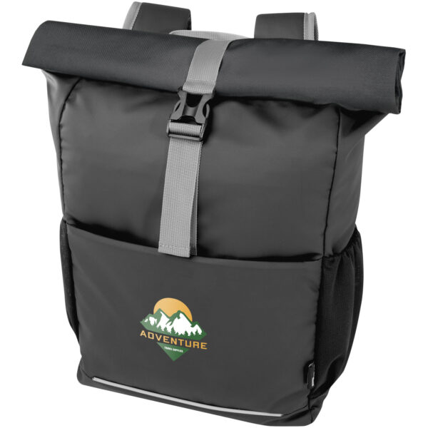 Aqua 15" GRS recycled water resistant roll-top bike bag 20L – Solid black with logo
