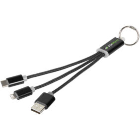 Metal 3-in-1 charging cable with keychain – Solid black with logo