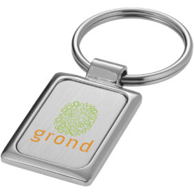 Sergio rectangular metal keychain – Silver with logo