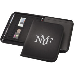 Berkely A4 zippered portfolio – Solid black with logo