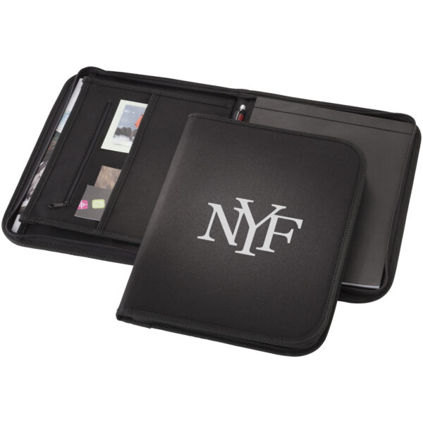 Berkely A4 zippered portfolio – Solid black with logo