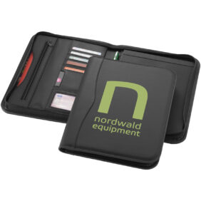 Ebony A4 zippered portfolio – Solid black with logo