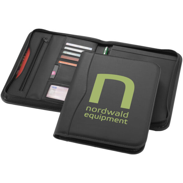 Ebony A4 zippered portfolio – Solid black with logo